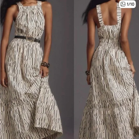 Anthropologie | Dresses | Anthropologie Somerset Maxi Dress Poplin Halter  Edition Large Ivory Black | Poshmark